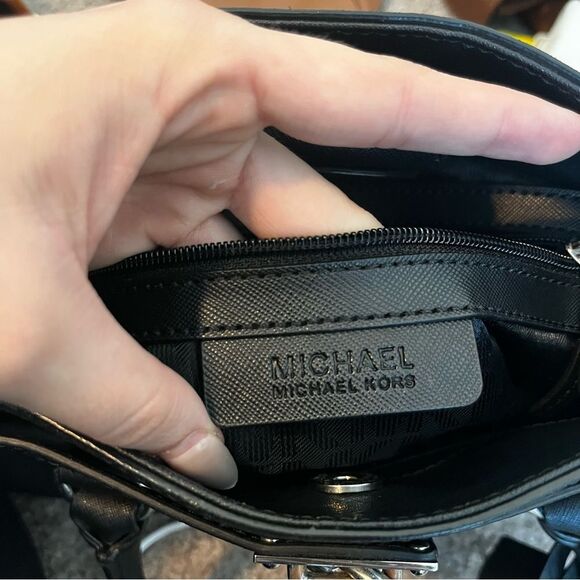 MICHAEL KORS Black Leather Hamilton Jet Set Selma Raven Satchel Tote Handbag - Picture 10 of 11